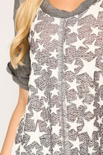 Load image into Gallery viewer, Star Textured Knit Mixed Tunic Top With Shark Bite Hem