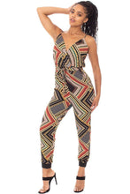 Load image into Gallery viewer, Boarder Print Wrap Drawstring Waist Jumpsuit