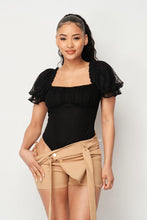 Load image into Gallery viewer, Luxe Polkadot Stretch Mesh Puff Sleeve Bodysuit