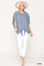 Load image into Gallery viewer, Leopard Jacquard Knit Jersey Top With Front Tie, Ruffled Sleeve