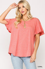 Load image into Gallery viewer, Solid Round Neck Frill Sleeve Top With Scoop Hem