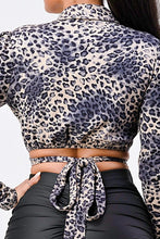 Load image into Gallery viewer, Sexy Animal Print Collared Back-tie Wrap Top