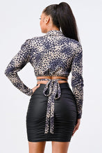 Load image into Gallery viewer, Sexy Animal Print Collared Back-tie Wrap Top