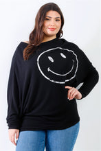 Load image into Gallery viewer, Plus Smile Front Print Flannel Dolman Sleeve Top