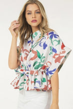 Load image into Gallery viewer, Floral Print Short Sleeve Top With Waist Tie