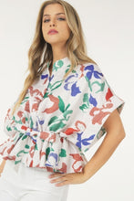Load image into Gallery viewer, Floral Print Short Sleeve Top With Waist Tie