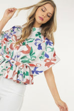 Load image into Gallery viewer, Floral Print Short Sleeve Top With Waist Tie