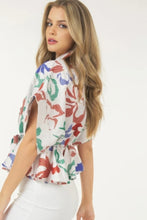 Load image into Gallery viewer, Floral Print Short Sleeve Top With Waist Tie