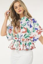 Load image into Gallery viewer, Floral Print Short Sleeve Top With Waist Tie