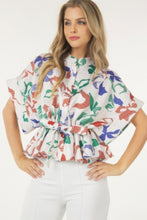 Load image into Gallery viewer, Floral Print Short Sleeve Top With Waist Tie