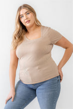 Load image into Gallery viewer, Plus Taupe Waffle Knit Angled Neck Short Sleeve Top