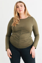 Load image into Gallery viewer, Plus Olive Ruched Long Sleeve Top