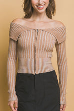 Load image into Gallery viewer, Ribbed bardot zip up long sleeve