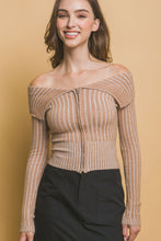 Load image into Gallery viewer, Ribbed bardot zip up long sleeve