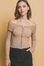 Load image into Gallery viewer, Ribbed bardot zip up long sleeve