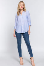 Load image into Gallery viewer, Long Slv Split Round Neck Stripe Woven Shirt
