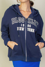 Load image into Gallery viewer, Graphic Drop Shoulder Zipper Up Hoodie