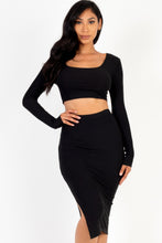 Load image into Gallery viewer, Ribbed Long Sleeve Crop Top &amp; Skirt Set