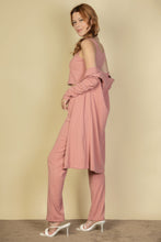 Load image into Gallery viewer, Flat Back Rib 3 Pieces Cami Top With Pants And Long Cardigan Set