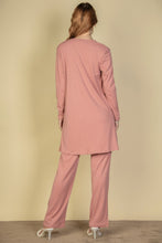 Load image into Gallery viewer, Flat Back Rib 3 Pieces Cami Top With Pants And Long Cardigan Set