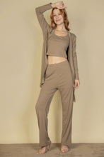 Load image into Gallery viewer, Flat Back Rib 3 Pieces Cami Top With Pants And Long Cardigan Set