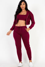 Load image into Gallery viewer, French Terry Cropped Cami With Zip-up Jacket And Joggers Set