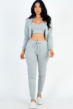 Load image into Gallery viewer, French Terry Cropped Cami With Zip-up Jacket And Joggers Set