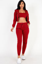 Load image into Gallery viewer, French Terry Cropped Cami With Zip-up Jacket And Joggers Set