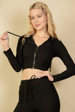 Load image into Gallery viewer, Ribbed Crop Zip Hoodie