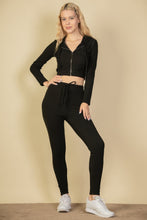 Load image into Gallery viewer, Ribbed Crop Zip Hoodie