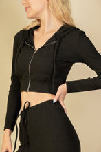 Load image into Gallery viewer, Ribbed Crop Zip Hoodie