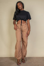 Load image into Gallery viewer, Tie Front Drawstring Short Sleeve Crop Top