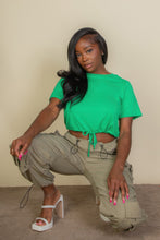 Load image into Gallery viewer, Tie Front Drawstring Short Sleeve Crop Top