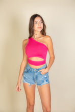 Load image into Gallery viewer, Ribbed Knit Cut Out One Shoulder Crop Top