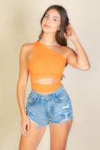 Load image into Gallery viewer, Ribbed Knit Cut Out One Shoulder Crop Top