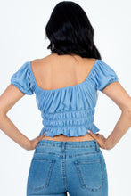 Load image into Gallery viewer, Casual Ruched Puff Sleeve Ribbed Knit Solid Top