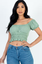 Load image into Gallery viewer, Casual Ruched Puff Sleeve Ribbed Knit Solid Top