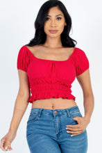 Load image into Gallery viewer, Casual Ruched Puff Sleeve Ribbed Knit Solid Top