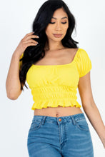 Load image into Gallery viewer, Casual Ruched Puff Sleeve Ribbed Knit Solid Top