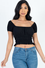 Load image into Gallery viewer, Casual Ruched Puff Sleeve Ribbed Knit Solid Top