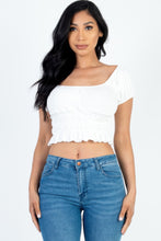 Load image into Gallery viewer, Casual Ruched Puff Sleeve Ribbed Knit Solid Top