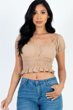 Load image into Gallery viewer, Casual Ruched Puff Sleeve Ribbed Knit Solid Top