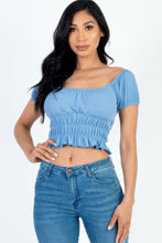 Load image into Gallery viewer, Casual Ruched Puff Sleeve Ribbed Knit Solid Top