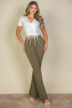 Load image into Gallery viewer, Ribbed Ruched Drawstring Surplice Top