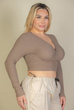 Load image into Gallery viewer, Plus Size Ribbed Wrap Front Long Sleeve Top