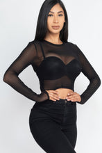 Load image into Gallery viewer, Sexy Sheer Mesh Long Sleeve Crop Top