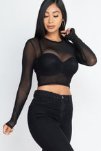 Load image into Gallery viewer, Sexy Sheer Mesh Long Sleeve Crop Top