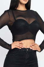 Load image into Gallery viewer, Sexy Sheer Mesh Long Sleeve Crop Top