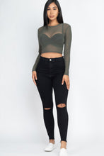 Load image into Gallery viewer, Sexy Sheer Mesh Long Sleeve Crop Top
