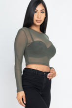 Load image into Gallery viewer, Sexy Sheer Mesh Long Sleeve Crop Top